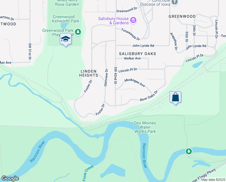 map of restaurants, bars, coffee shops, grocery stores, and more near 506 Southwest 42nd Street in Des Moines