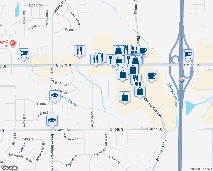 map of restaurants, bars, coffee shops, grocery stores, and more near 5012 Fairhaven Road in Davenport