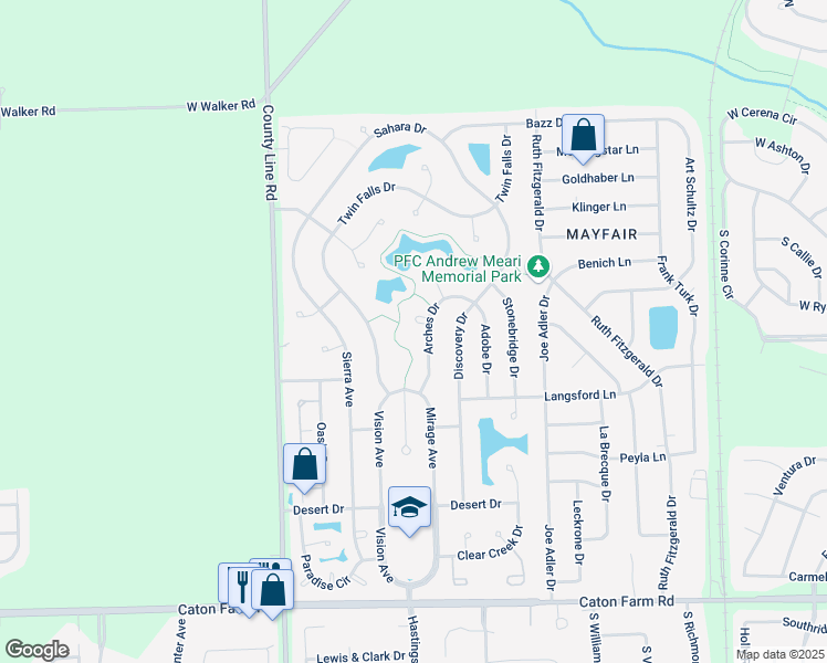 map of restaurants, bars, coffee shops, grocery stores, and more near 2809 Arches Drive in Plainfield