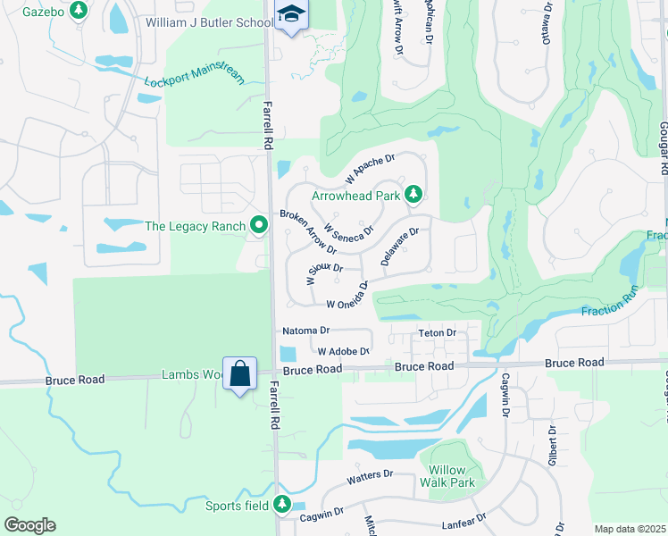 map of restaurants, bars, coffee shops, grocery stores, and more near West Sioux Drive in Lockport