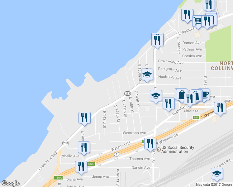 map of restaurants, bars, coffee shops, grocery stores, and more near 319 Groveland Club Drive in Cleveland