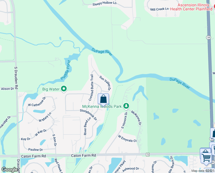 map of restaurants, bars, coffee shops, grocery stores, and more near 2809 Sun Valley Drive in Plainfield
