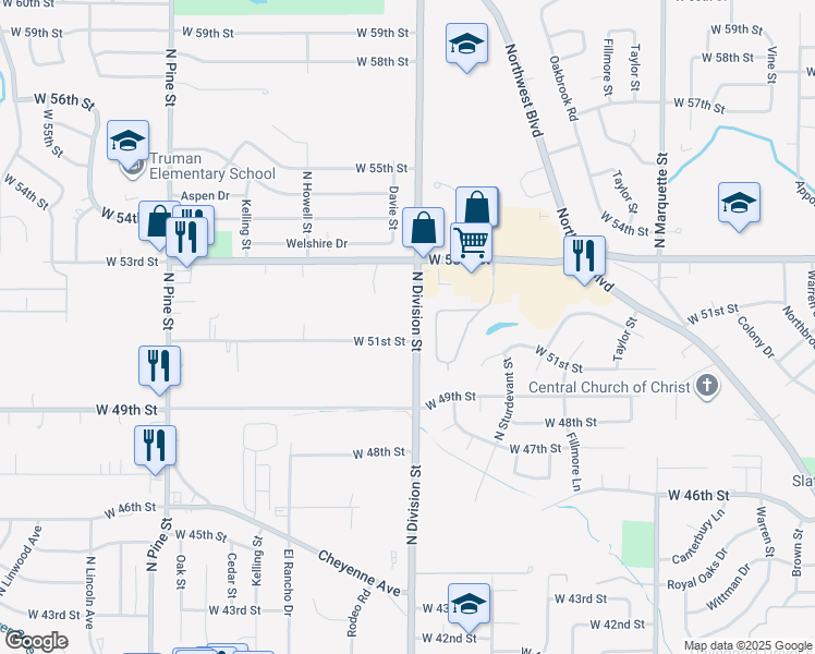 map of restaurants, bars, coffee shops, grocery stores, and more near 5118 North Division Street in Davenport