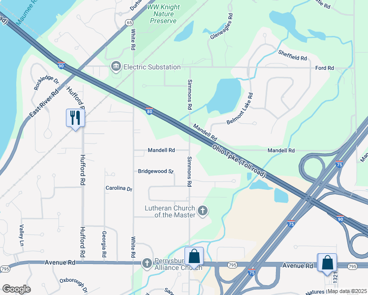 map of restaurants, bars, coffee shops, grocery stores, and more near 29001 Simmons Rd in Perrysburg