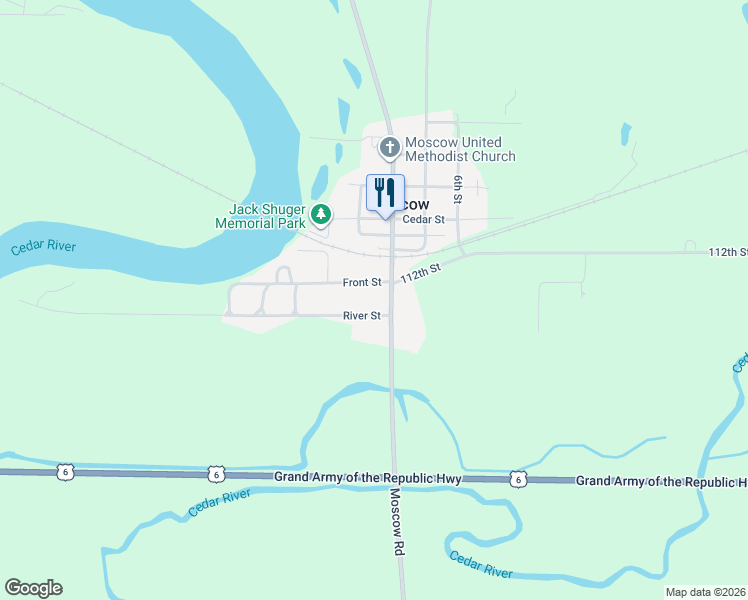 map of restaurants, bars, coffee shops, grocery stores, and more near 1180 County Highway X54 in Moscow