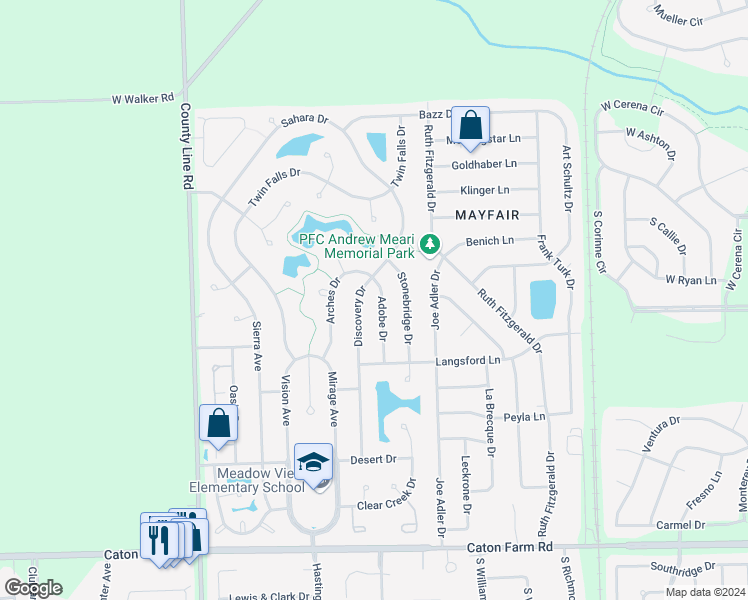 map of restaurants, bars, coffee shops, grocery stores, and more near 2809 Adobe Lane in Plainfield