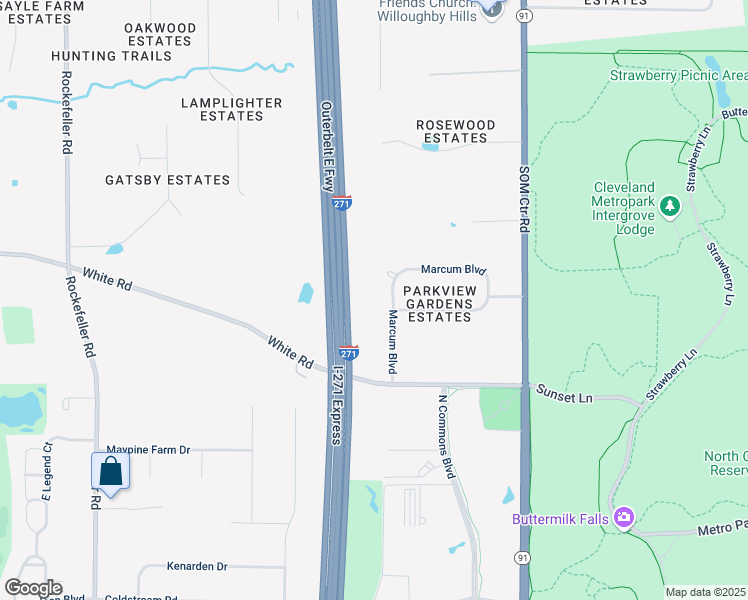 map of restaurants, bars, coffee shops, grocery stores, and more near 3002 Marcum Boulevard in Willoughby Hills