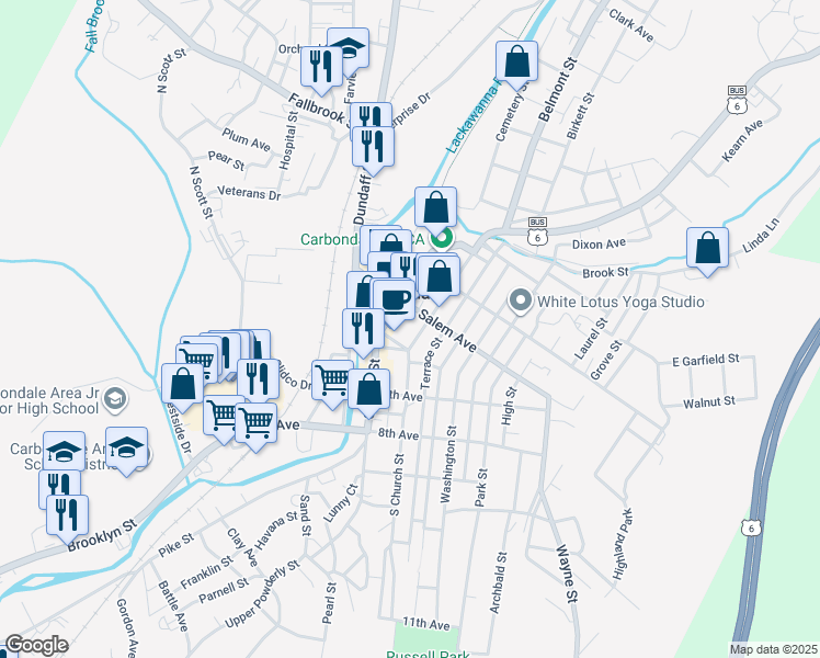 map of restaurants, bars, coffee shops, grocery stores, and more near 9 North Church Street in Carbondale