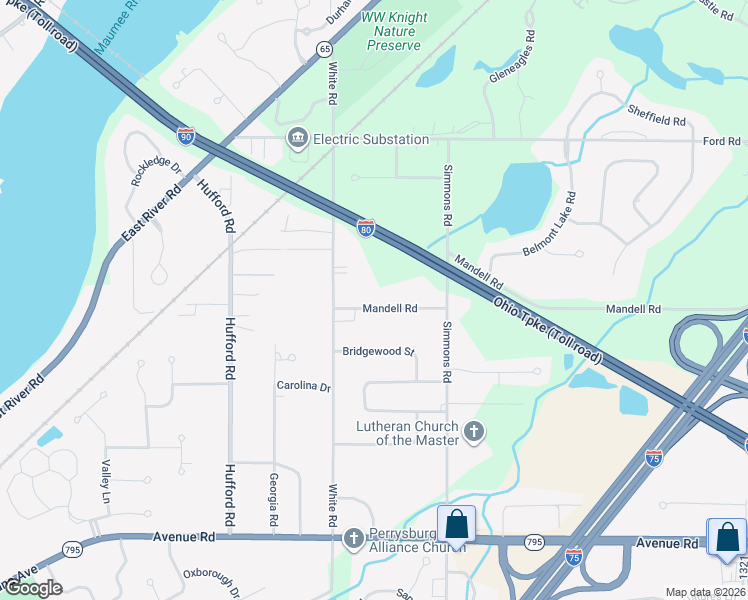 map of restaurants, bars, coffee shops, grocery stores, and more near 10478 Mandell Road in Perrysburg