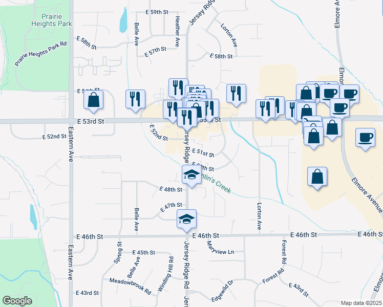 map of restaurants, bars, coffee shops, grocery stores, and more near 2403 Jersey Ridge Road in Davenport