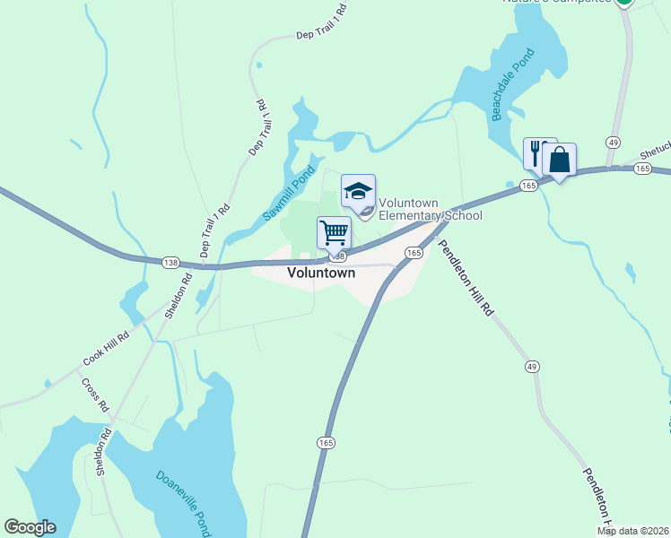 map of restaurants, bars, coffee shops, grocery stores, and more near in Voluntown