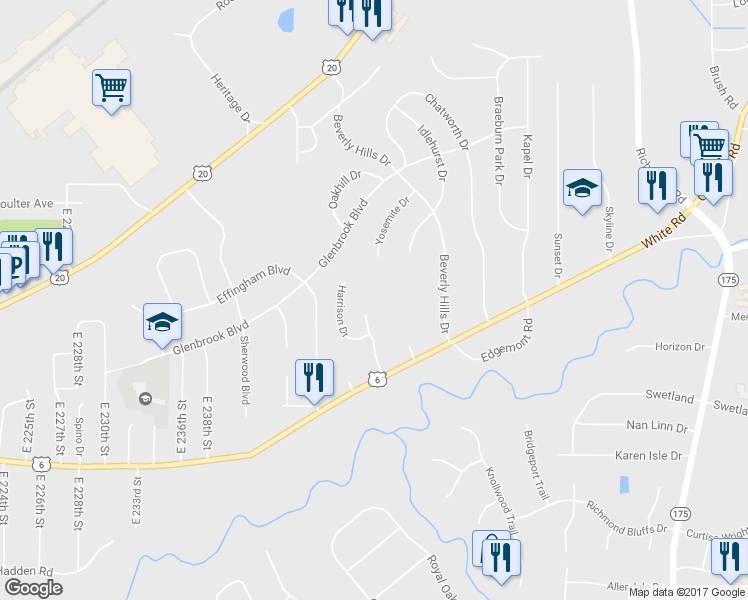 map of restaurants, bars, coffee shops, grocery stores, and more near 2008 Washington Drive in Richmond Heights