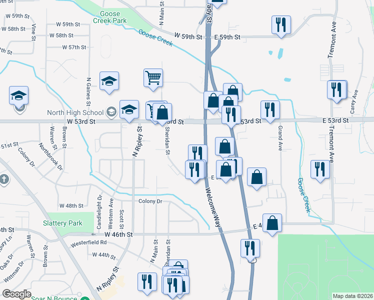 map of restaurants, bars, coffee shops, grocery stores, and more near 4808 Grand Avenue in Davenport