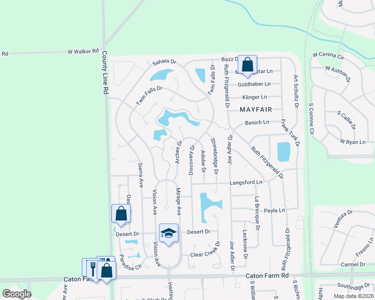 map of restaurants, bars, coffee shops, grocery stores, and more near 2809 Discovery Drive in Plainfield
