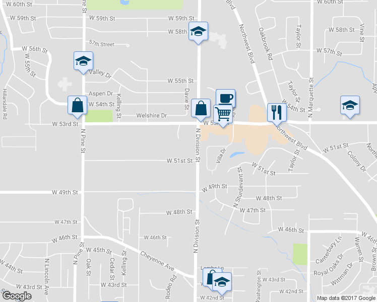 map of restaurants, bars, coffee shops, grocery stores, and more near 1720 West 51st Street in Davenport
