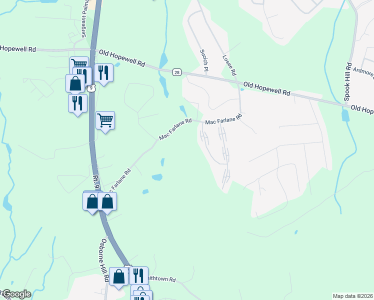 map of restaurants, bars, coffee shops, grocery stores, and more near 48 Mac Farlane Road in Wappingers Falls