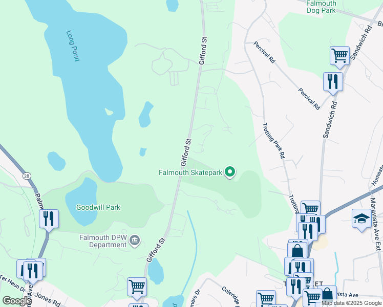 map of restaurants, bars, coffee shops, grocery stores, and more near 449 Gifford Street in Falmouth