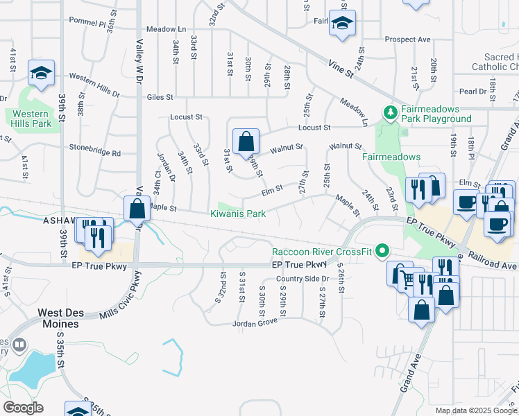 map of restaurants, bars, coffee shops, grocery stores, and more near 133 29th Court in West Des Moines