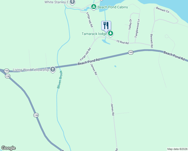 map of restaurants, bars, coffee shops, grocery stores, and more near 24 James Road in Voluntown