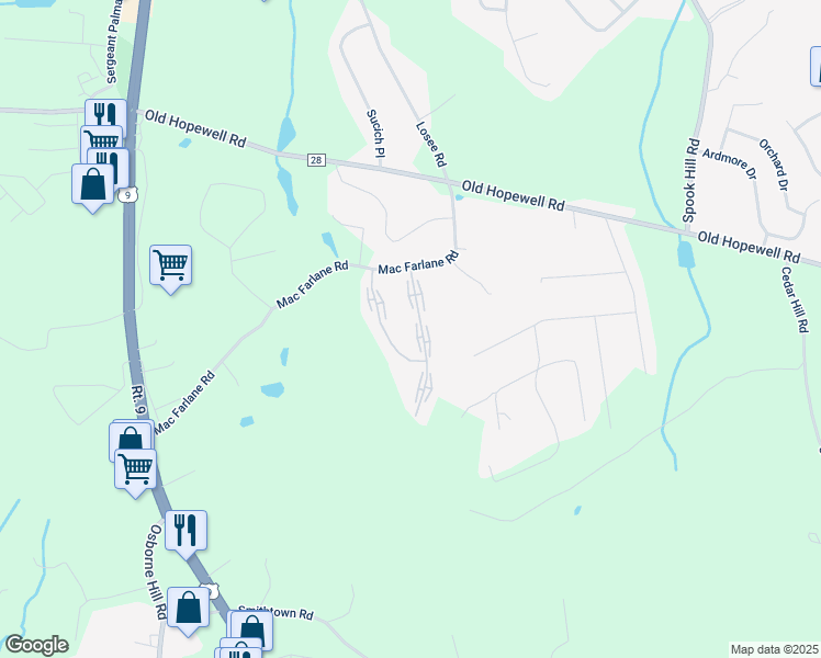map of restaurants, bars, coffee shops, grocery stores, and more near 23 Scarborough Lane in Wappingers Falls