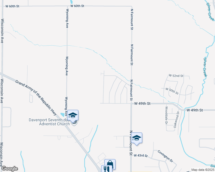 map of restaurants, bars, coffee shops, grocery stores, and more near 5112 North Fairmount Street in Davenport