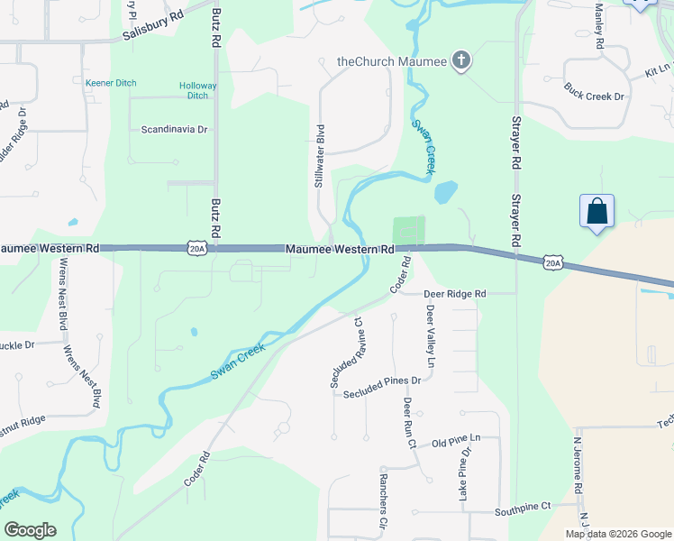 map of restaurants, bars, coffee shops, grocery stores, and more near 7065 Maumee Western Road in Maumee