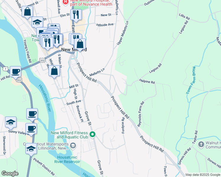 map of restaurants, bars, coffee shops, grocery stores, and more near 12 Legion Road in New Milford