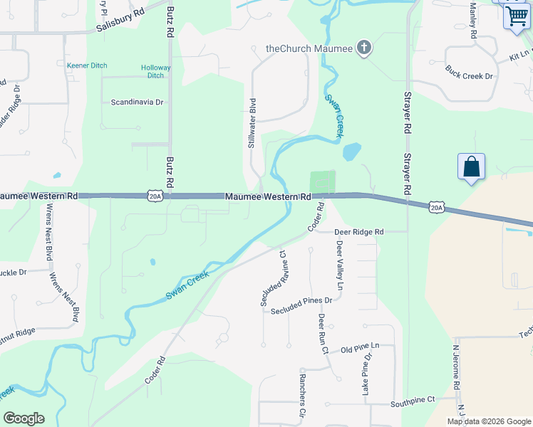 map of restaurants, bars, coffee shops, grocery stores, and more near 7065 Maumee Western Road in Maumee