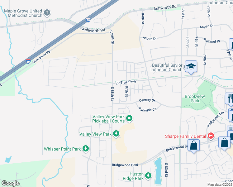 map of restaurants, bars, coffee shops, grocery stores, and more near 8790 EP True Parkway in West Des Moines
