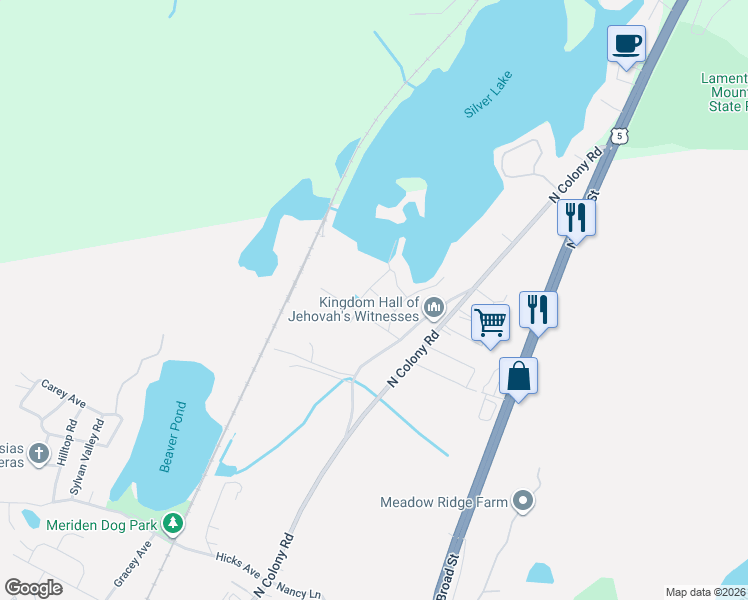 map of restaurants, bars, coffee shops, grocery stores, and more near 61 Empire Avenue in Meriden