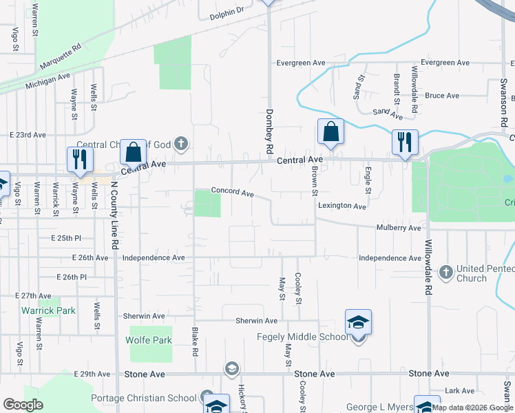 map of restaurants, bars, coffee shops, grocery stores, and more near 2749 Locust Street in Portage