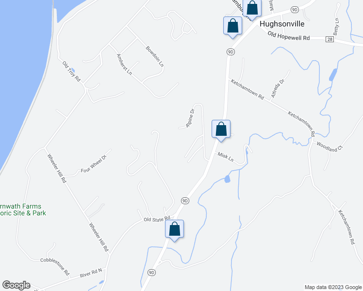 map of restaurants, bars, coffee shops, grocery stores, and more near 28 Alpine Drive in Wappingers Falls