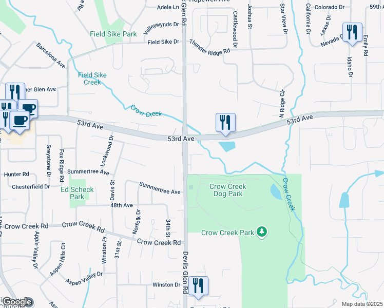 map of restaurants, bars, coffee shops, grocery stores, and more near 5091 Devils Glen Road in Bettendorf