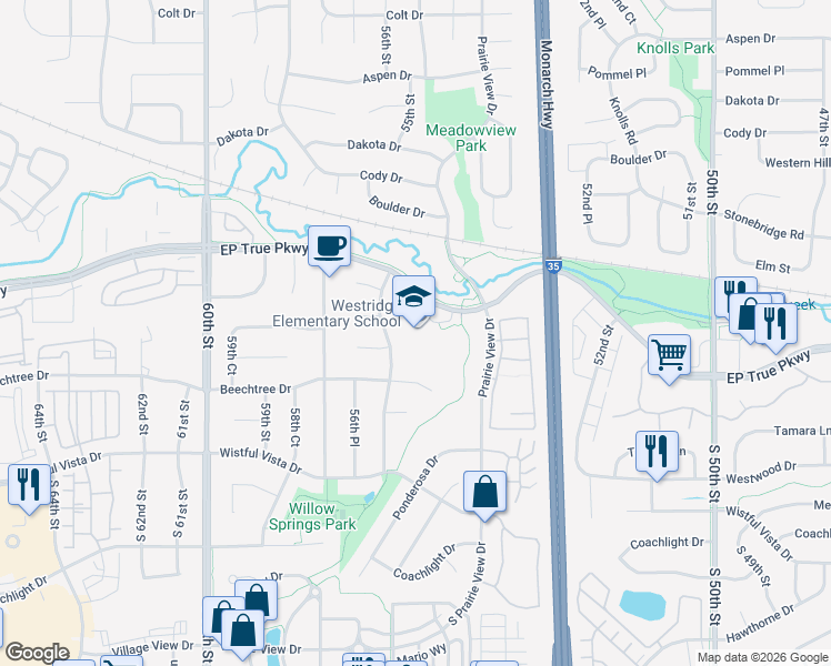 map of restaurants, bars, coffee shops, grocery stores, and more near 5500 EP True Parkway in West Des Moines