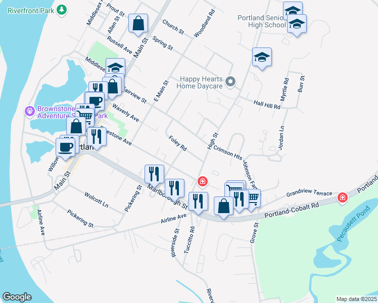 map of restaurants, bars, coffee shops, grocery stores, and more near 21 Foley Rd in Portland