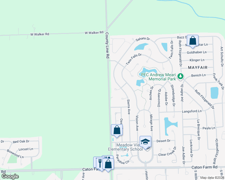 map of restaurants, bars, coffee shops, grocery stores, and more near 7016 Mojave Court in Plainfield