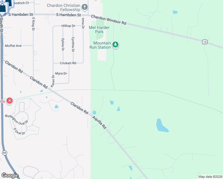 map of restaurants, bars, coffee shops, grocery stores, and more near Maple Highlands Trail in Chardon