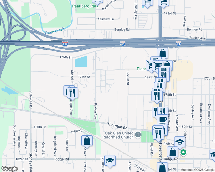 map of restaurants, bars, coffee shops, grocery stores, and more near 17757 Rosewood Drive in Lansing