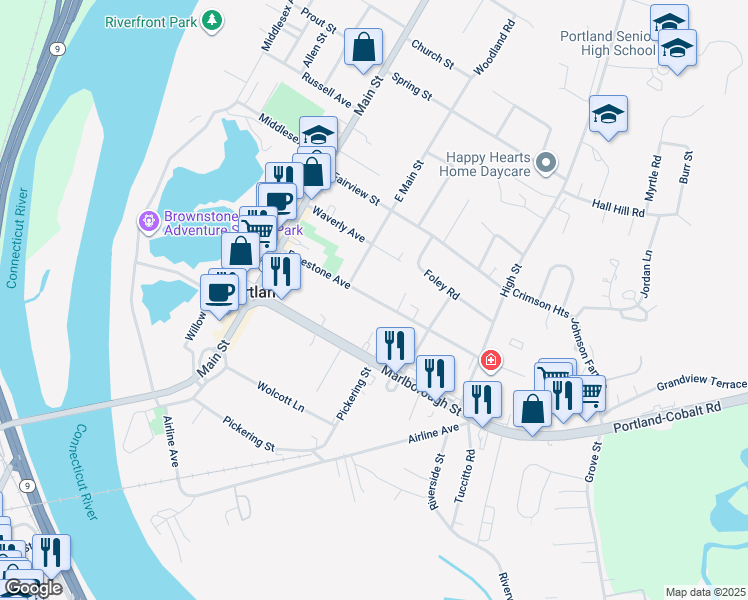 map of restaurants, bars, coffee shops, grocery stores, and more near 51 Freestone Ave in Portland