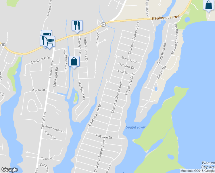 map of restaurants, bars, coffee shops, grocery stores, and more near 8 Hampden Road in Falmouth
