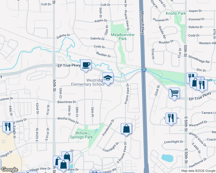 map of restaurants, bars, coffee shops, grocery stores, and more near 5500 EP True Parkway in West Des Moines