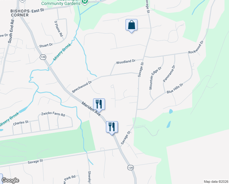 map of restaurants, bars, coffee shops, grocery stores, and more near 56 Silver Oak Circle in Southington
