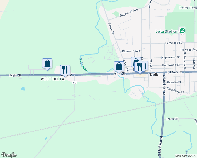 map of restaurants, bars, coffee shops, grocery stores, and more near 308 West Main Street in Delta