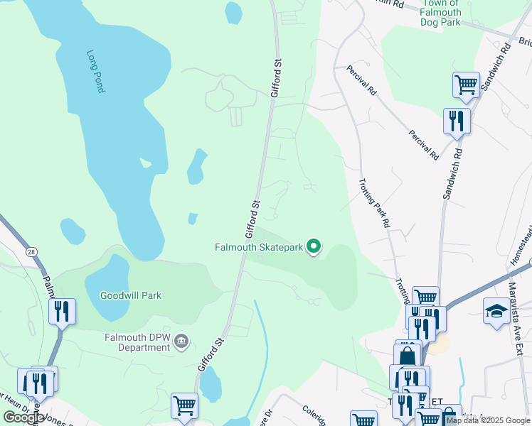 map of restaurants, bars, coffee shops, grocery stores, and more near 449 Gifford Street in Falmouth