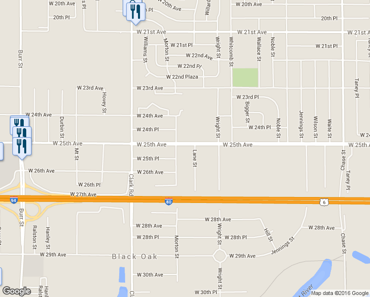 map of restaurants, bars, coffee shops, grocery stores, and more near 2574 Lane Street in Gary