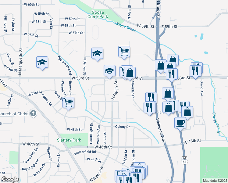 map of restaurants, bars, coffee shops, grocery stores, and more near 5117 North Ripley Street in Davenport