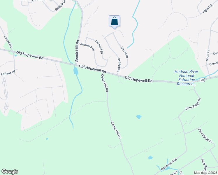 map of restaurants, bars, coffee shops, grocery stores, and more near 135 Cedar Hill Road in Wappingers Falls
