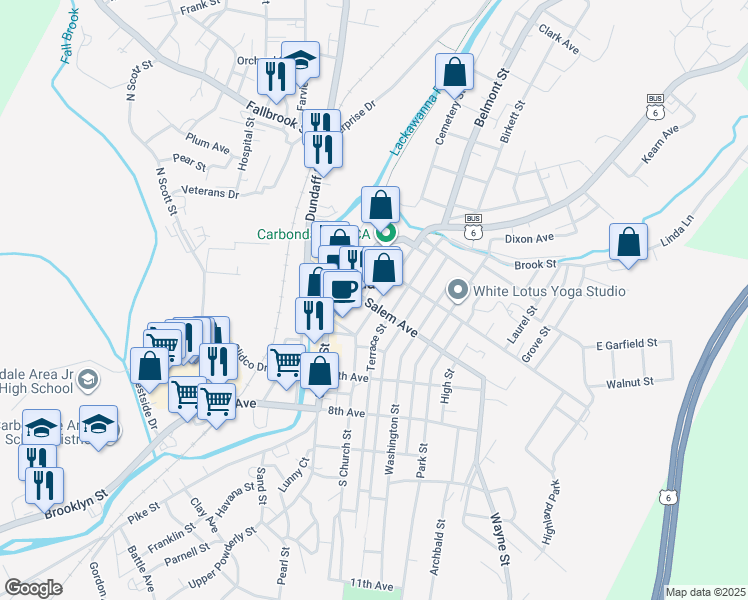map of restaurants, bars, coffee shops, grocery stores, and more near 9 North Church Street in Carbondale