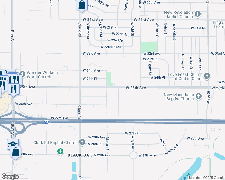 map of restaurants, bars, coffee shops, grocery stores, and more near 4221 West 25th Avenue in Gary