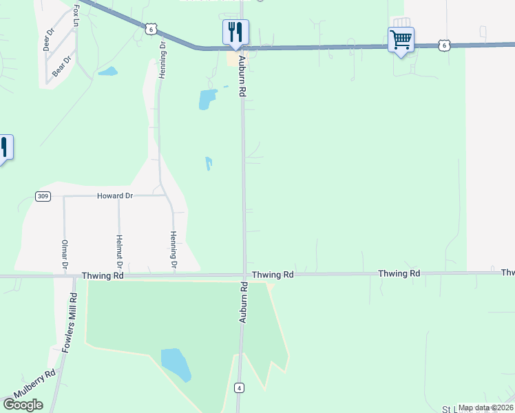 map of restaurants, bars, coffee shops, grocery stores, and more near 11011 Auburn Road in Chardon